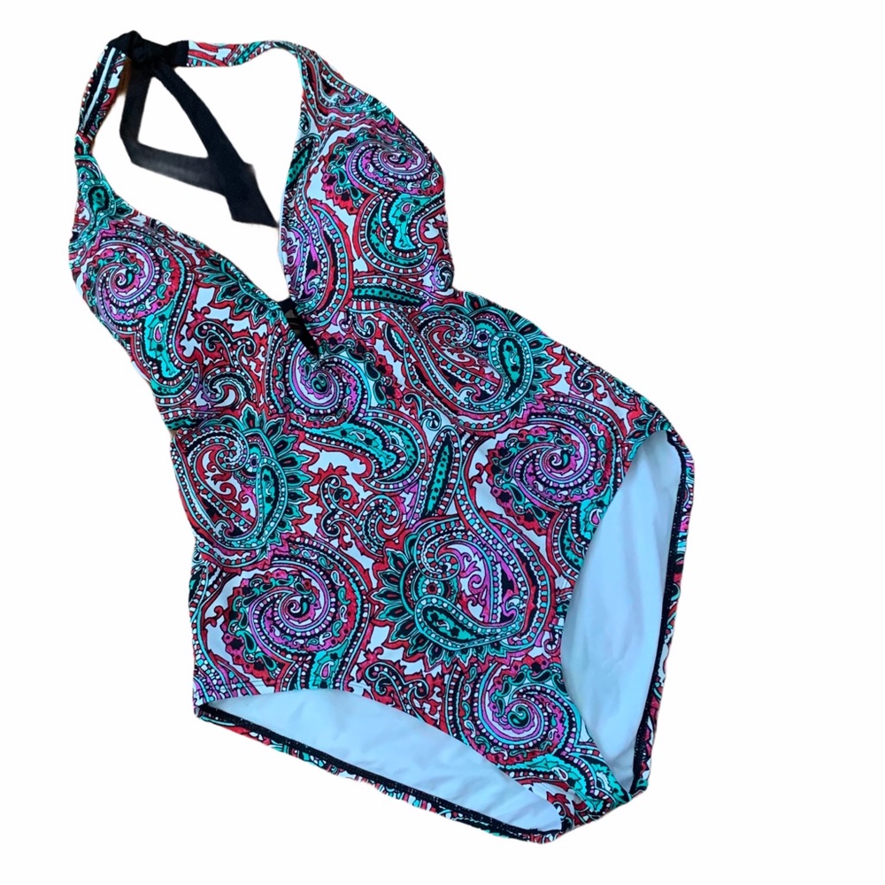 Paisley Print Strappy Back Halter Neck Swimsuit 14